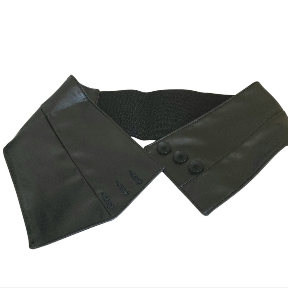 Western Black faux leather Corset Wide waist Belt button underbust statement - Picture 11 of 11